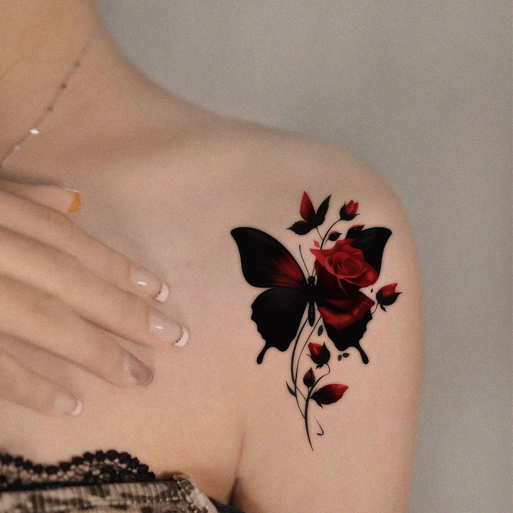 Temporary Tattoo Sticker, Exquisite Butterfly and Rose Design, Realistic Temporary Tattoo, Waterproof Body Art Sticker for Women
