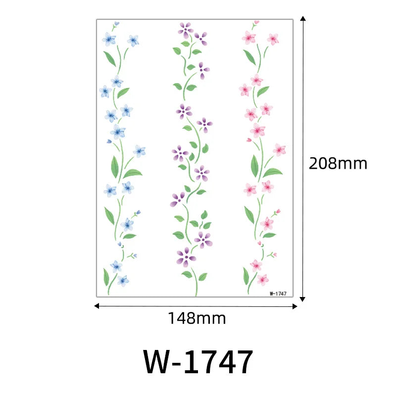 1 Sheet Flower Leaf Temporary Tattoos for Women Floral Hand Tattoo Body Art Fake Tattoo Waterproof