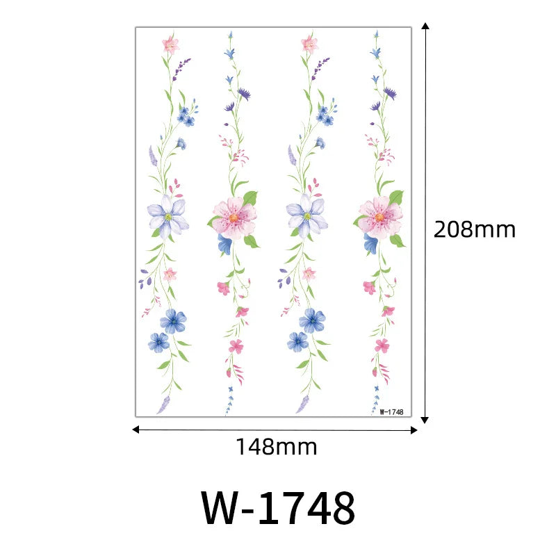 1 Sheet Flower Leaf Temporary Tattoos for Women Floral Hand Tattoo Body Art Fake Tattoo Waterproof