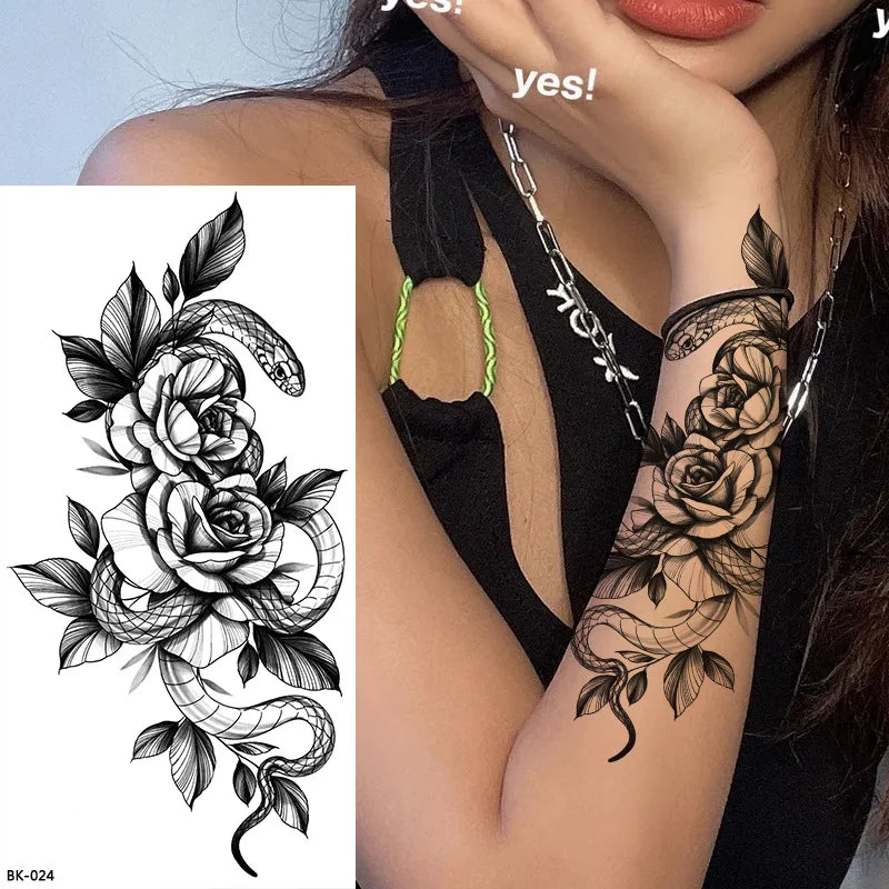 Temporary Rose Flower Skin Tattoo Stickers Removable Blossom Flase Tattoos for Apart Arm and Shoulder Neck Back Flower Tattoos