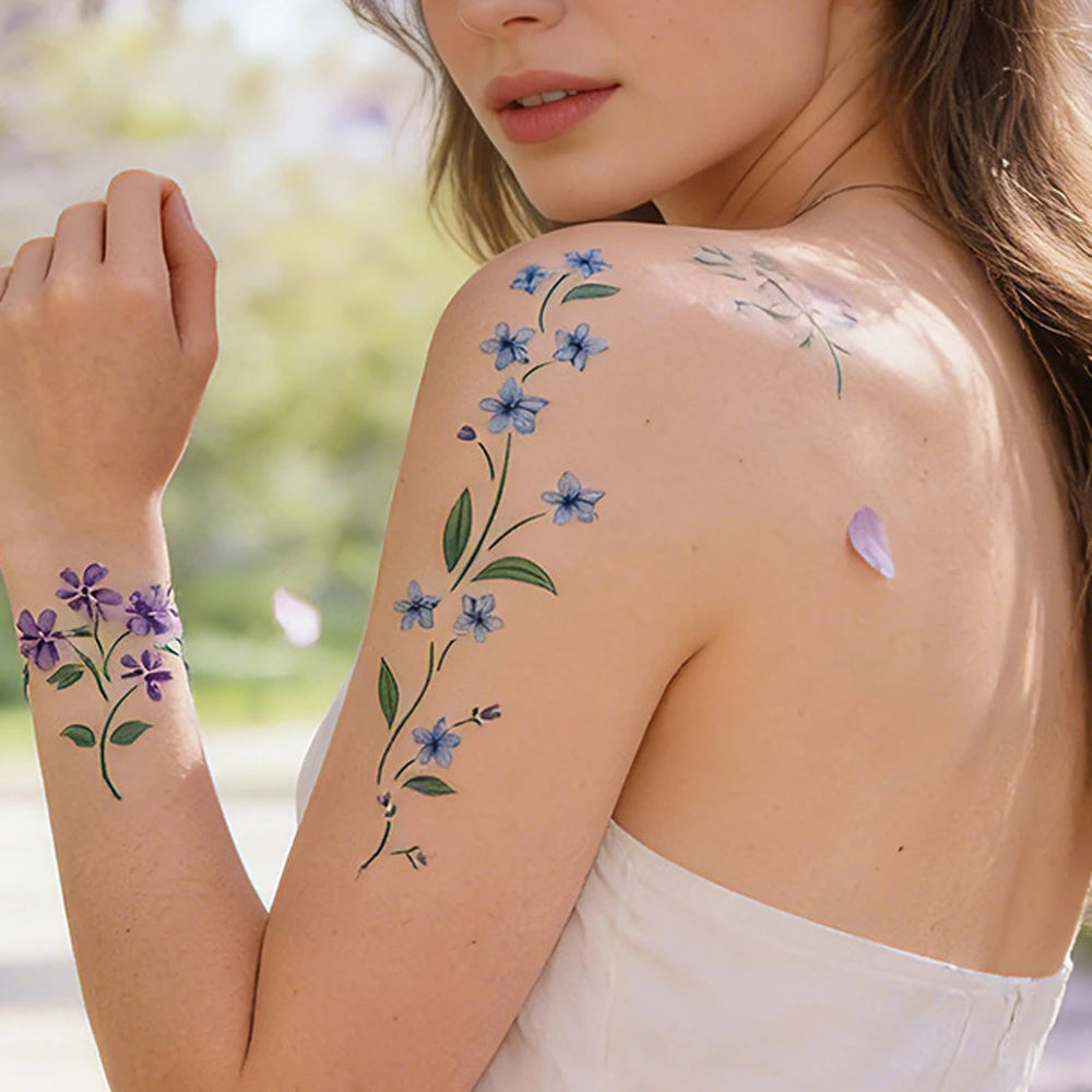 1 Sheet Flower Leaf Temporary Tattoos for Women Floral Hand Tattoo Body Art Fake Tattoo Waterproof