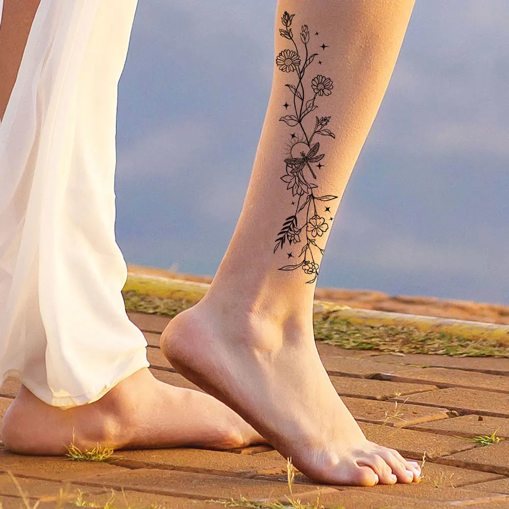 10pcs Black Flower Temporary Tattoos for Women Butterfly Fake Tattoos for Hand Arm Back Body Decor Long Lasting Tattoo Stickers