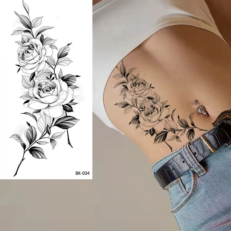 Temporary Rose Flower Skin Tattoo Stickers Removable Blossom Flase Tattoos for Apart Arm and Shoulder Neck Back Flower Tattoos