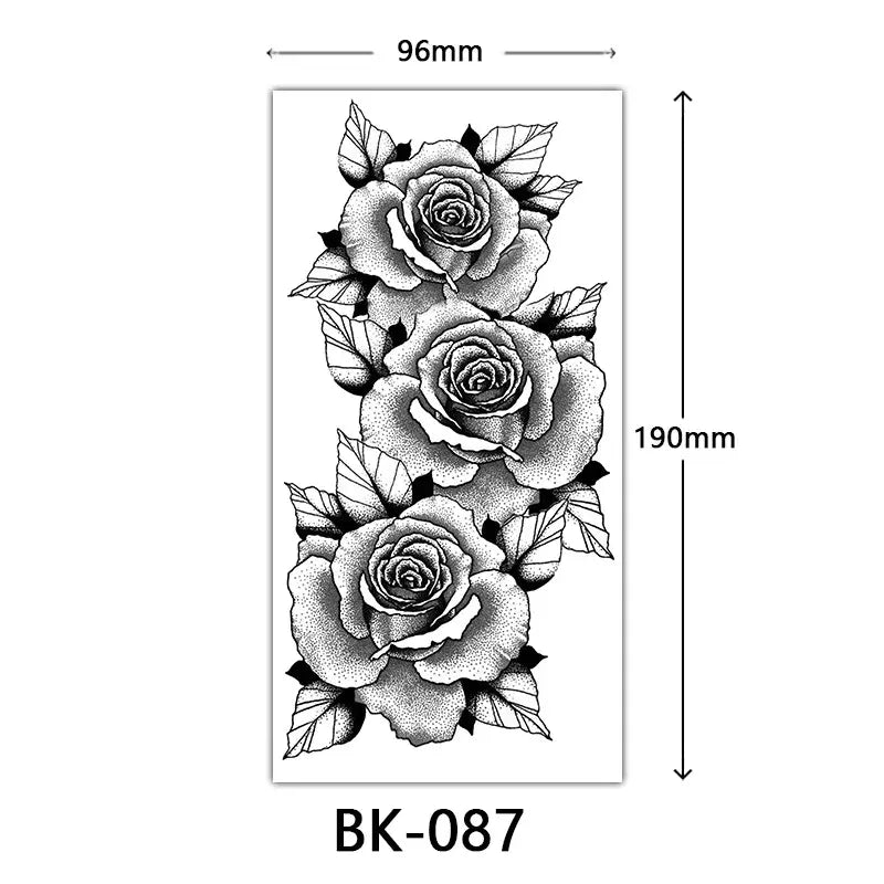 Black Large Flower False Tattoo Sticker For Women Rose Peony Temporary DIY Water Transfer Tattoos Girls Hand Back Body Art