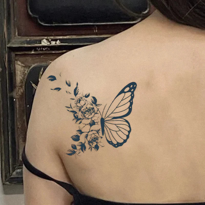Butterfly and Flower, 1Pc Waterproof Temporary Tattoo Stickers, Long-lasting Waterproof for One to Two Weeks, For Arm, Leg.
