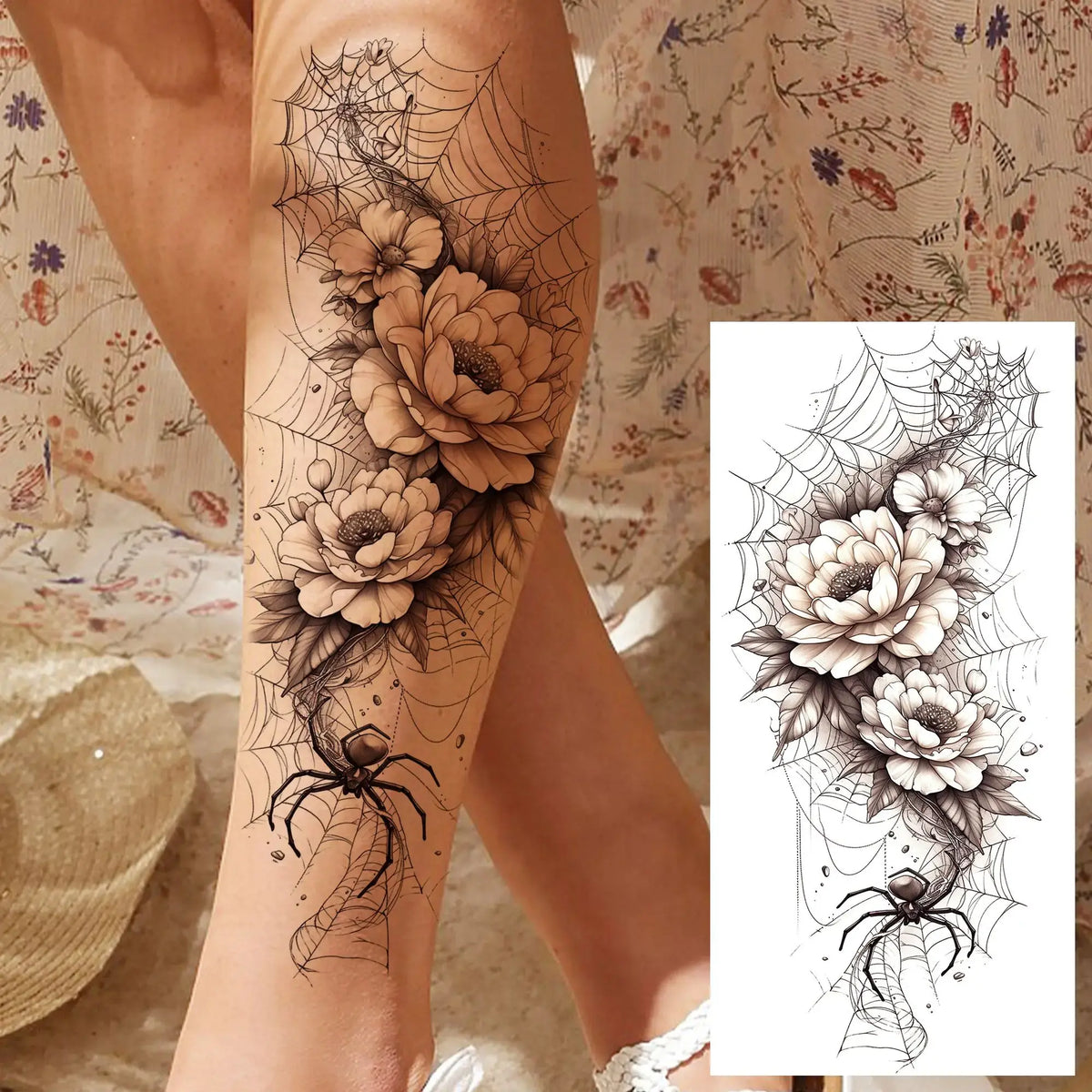 1 Sheet Snake With Rose Flowers Temporary Tattoos For Women Girls Waterproof Realistic Fake Tattoos Long Lasting Arm Leg Sticker