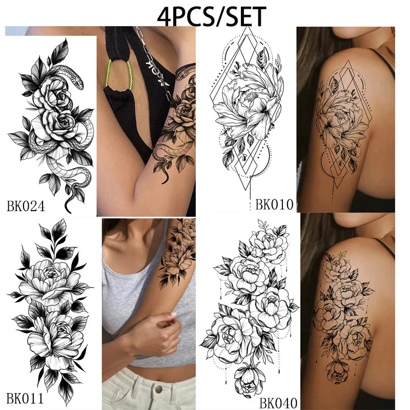 Temporary Rose Flower Skin Tattoo Stickers Removable Blossom Flase Tattoos for Apart Arm and Shoulder Neck Back Flower Tattoos