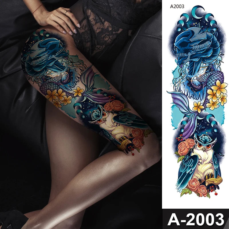 Large Arm Sleeve Tattoo Waterproof Temporary Tattoo Full Arm Body Art Stickers Women Adult Man Tattoo Wolf Lion Head Rose Flower