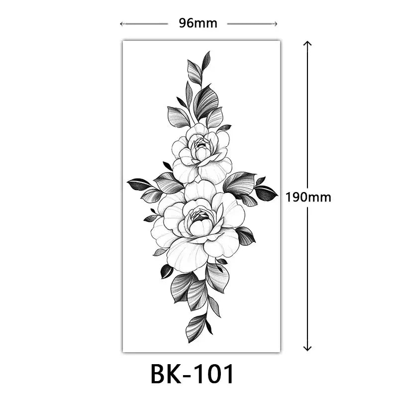 Black Large Flower False Tattoo Sticker For Women Rose Peony Temporary DIY Water Transfer Tattoos Girls Hand Back Body Art