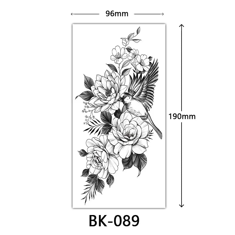 Black Large Flower False Tattoo Sticker For Women Rose Peony Temporary DIY Water Transfer Tattoos Girls Hand Back Body Art