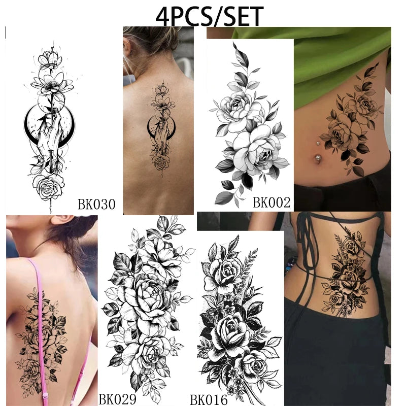 Temporary Rose Flower Skin Tattoo Stickers Removable Blossom Flase Tattoos for Apart Arm and Shoulder Neck Back Flower Tattoos