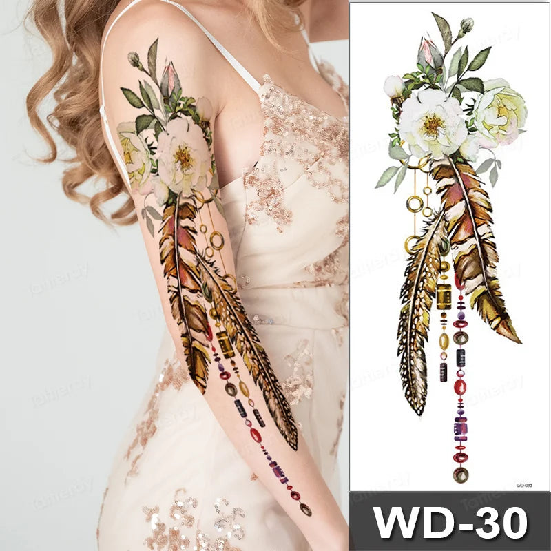 Large Arm Sleeve Tattoo Waterproof Temporary Tattoo Full Arm Body Art Stickers Women Adult Man Tattoo Wolf Lion Head Rose Flower