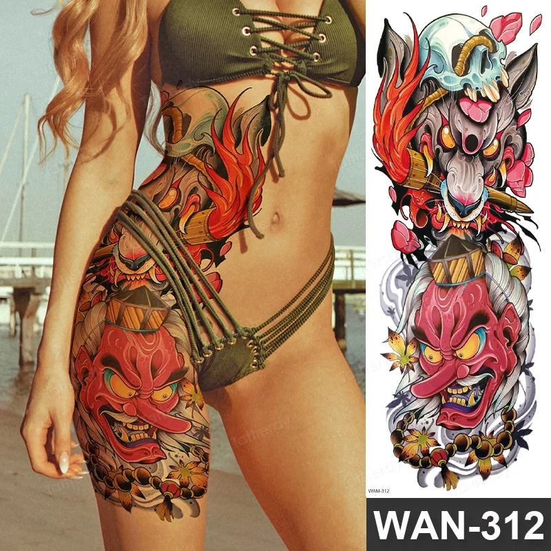 Large Arm Sleeve Tattoo Waterproof Temporary Tattoo Full Arm Body Art Stickers Women Adult Man Tattoo Wolf Lion Head Rose Flower