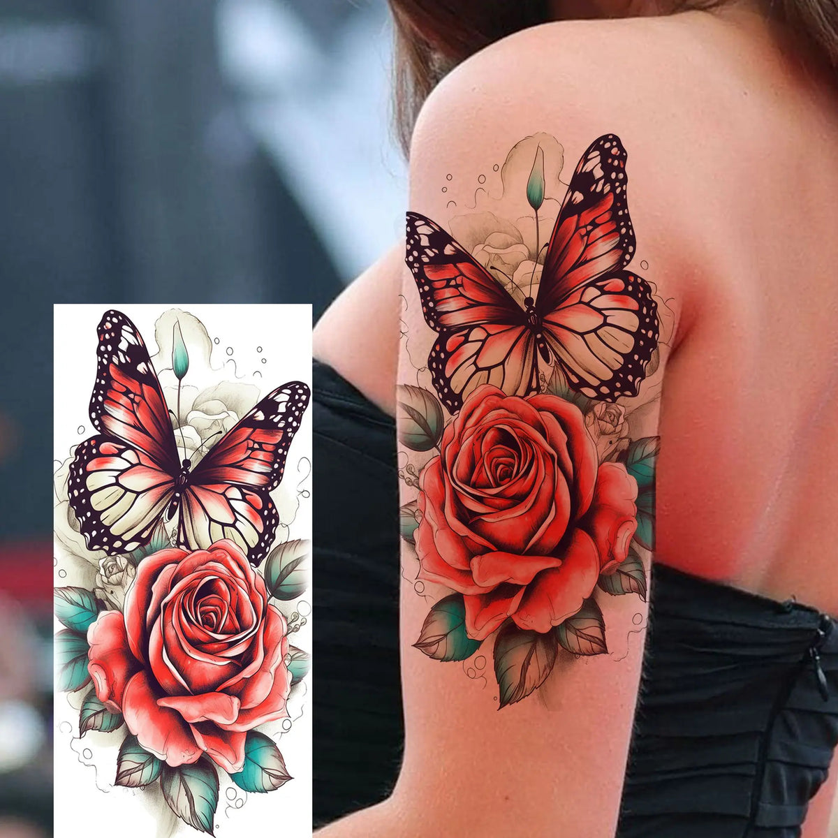 1 Sheet Waterproof Beautiful Butterfly Flowers Temporary Tattoos For Women Girls Tatoos Realistic Fake Tattoos Body Art Stickers