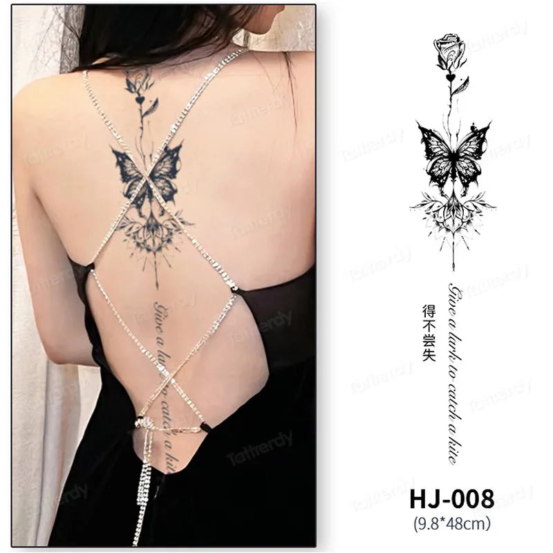 Butterfly Text Rose Flower Temporary Tattoo Stickers Long Lasting 2 Weeks Herbal Juice Ink Body Art Back Leg Chest Tattoo Women