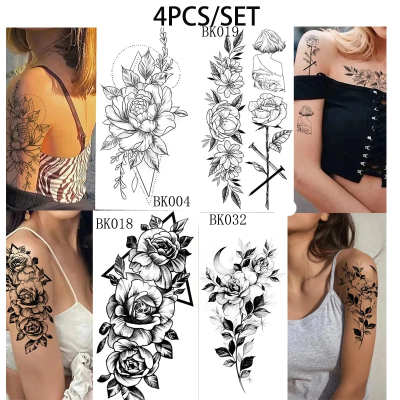 Temporary Rose Flower Skin Tattoo Stickers Removable Blossom Flase Tattoos for Apart Arm and Shoulder Neck Back Flower Tattoos