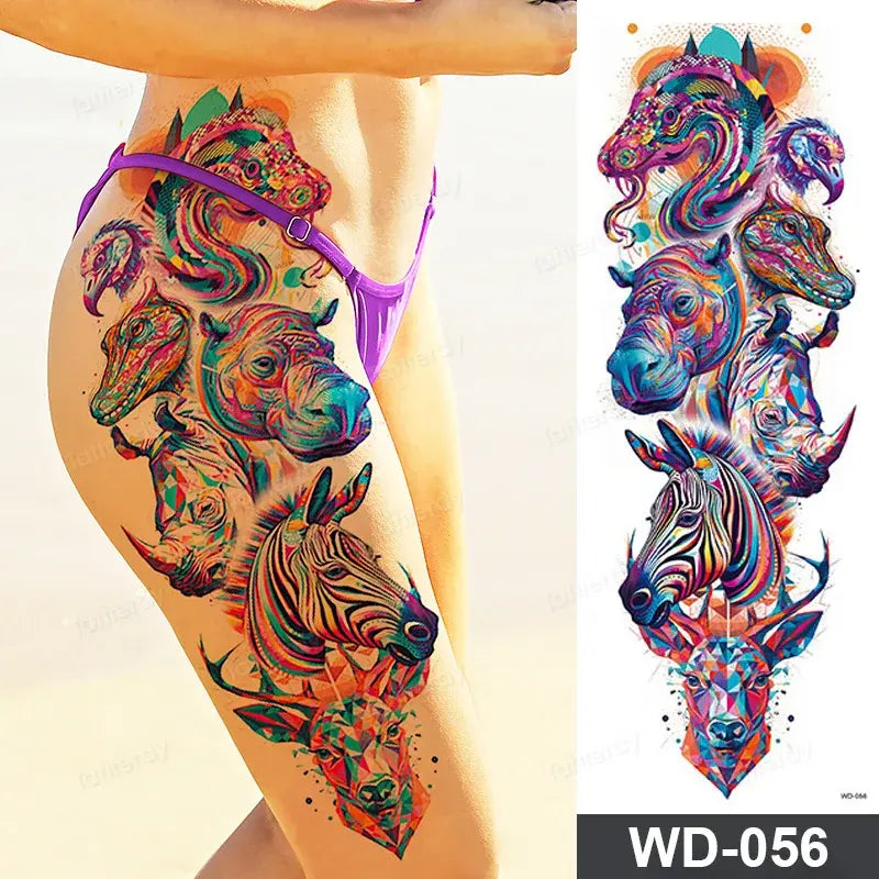 Large Arm Sleeve Tattoo Waterproof Temporary Tattoo Full Arm Body Art Stickers Women Adult Man Tattoo Wolf Lion Head Rose Flower