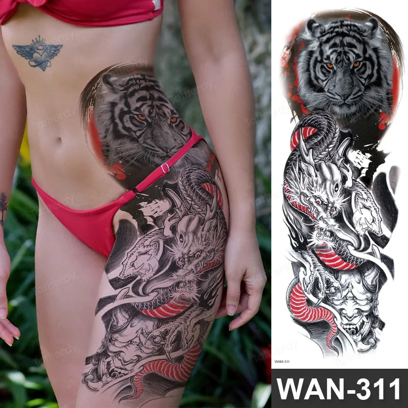 Large Arm Sleeve Tattoo Waterproof Temporary Tattoo Full Arm Body Art Stickers Women Adult Man Tattoo Wolf Lion Head Rose Flower