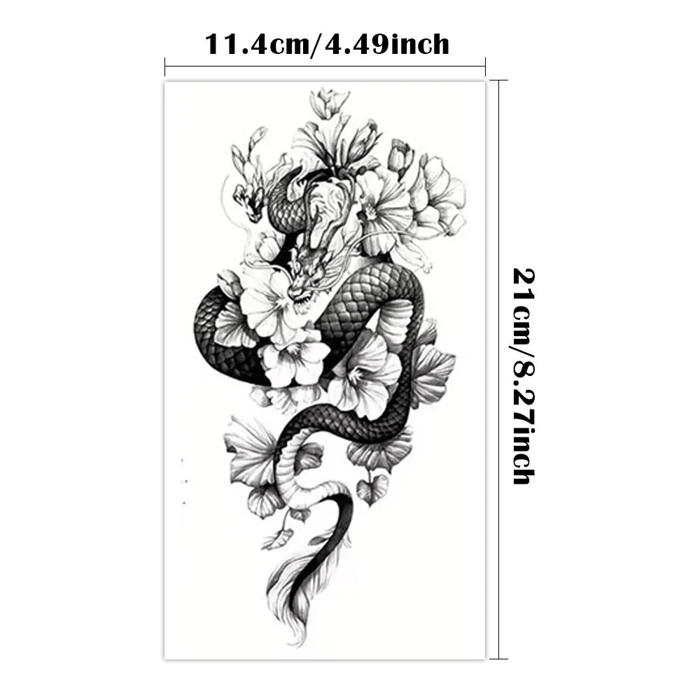 Waterproof Temporary Tattoo Sticker Dragon Snake Rose Flower Dark Style Totem Sexy Body Art Arm Fake Tattoos Sleeve Women Men