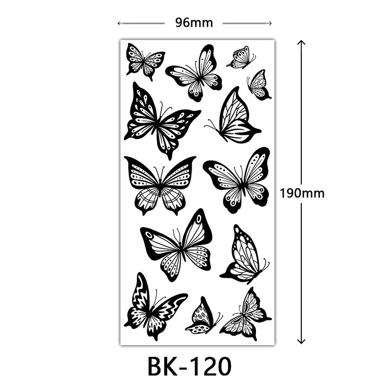 Black Large Flower False Tattoo Sticker For Women Rose Peony Temporary DIY Water Transfer Tattoos Girls Hand Back Body Art