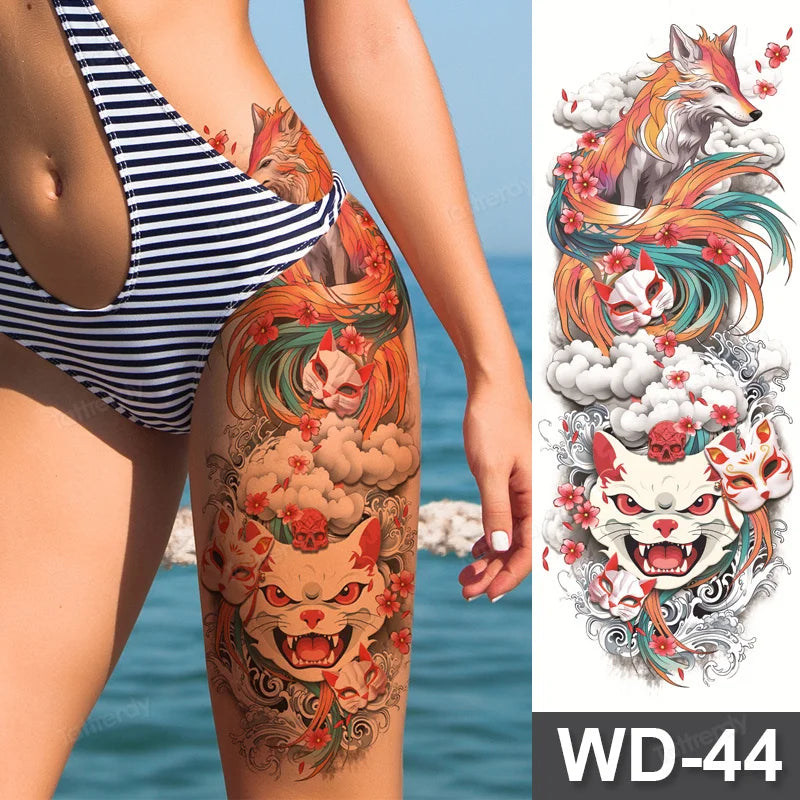 Large Arm Sleeve Tattoo Waterproof Temporary Tattoo Full Arm Body Art Stickers Women Adult Man Tattoo Wolf Lion Head Rose Flower