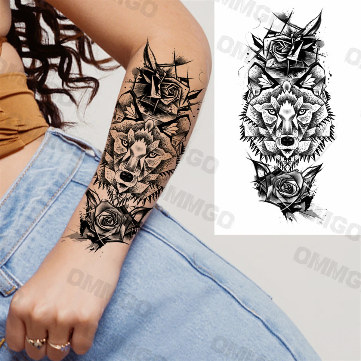 3D Black Mandala Moon Pendant Temporary Tattoos For Women Adult Girl Lotus Rose Flower Fake Tattoo Back Arm Chest Washable Tatoo