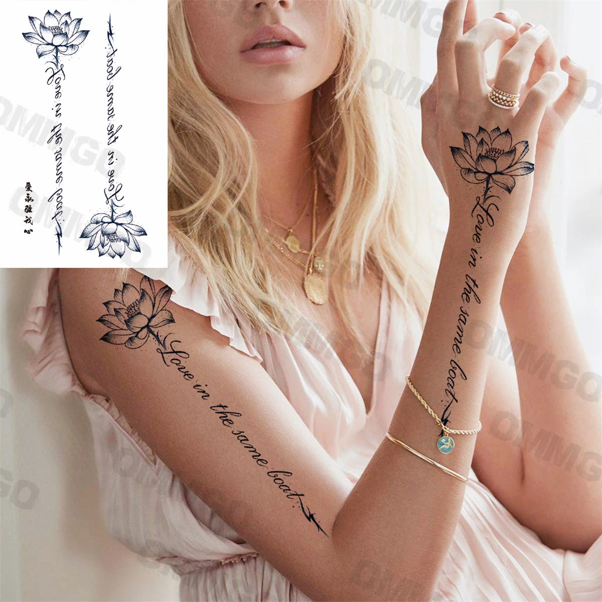 3D Black Mandala Moon Pendant Temporary Tattoos For Women Adult Girl Lotus Rose Flower Fake Tattoo Back Arm Chest Washable Tatoo