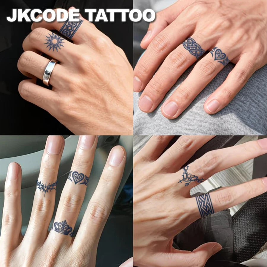 2-Piece Semi-Permanent Tattoo Set |   Geometric Flower Ring Tattoo Stickers, Mini Tattoos, Finger Tattoos |   Waterproof Tattoos for Men, Realistic Tattoos, Tattoos for Women's Hands, Magic Tattoos, Lasts 1-2 Weeks, Perfect G