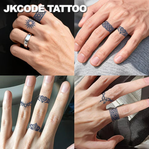 2-Piece Semi-Permanent Tattoo Set |   Geometric Flower Ring Tattoo Stickers, Mini Tattoos, Finger Tattoos |   Waterproof Tattoos for Men, Realistic Tattoos, Tattoos for Women's Hands, Magic Tattoos, Lasts 1-2 Weeks, Perfect G