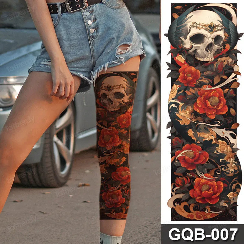 Rose Peony Flower Temporary Tattoo Full Arm Sleeve Leg Thigh Waist Women Body Art Waterproof Tattoo Stickers Large Size 48*17Cm