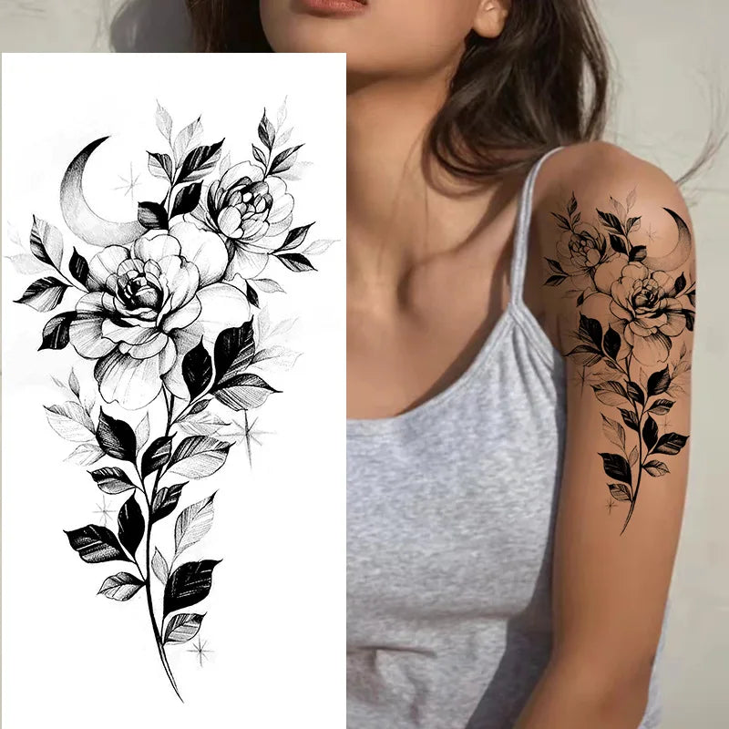 Temporary Rose Flower Skin Tattoo Stickers Removable Blossom Flase Tattoos for Apart Arm and Shoulder Neck Back Flower Tattoos