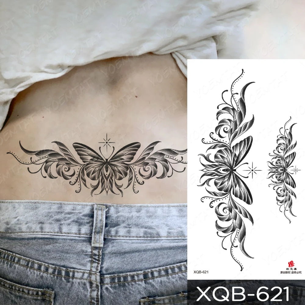 Waterproof Temporary Tattoo Sticker Butterfly Flower Totem Flash Tatto Y2k Style Body Art Arm Leg Waist Fake Tatoo Men Women