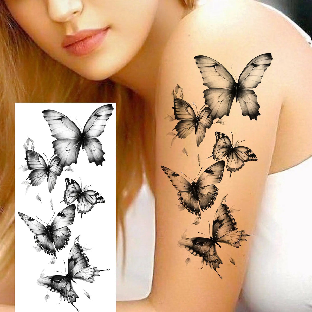 1 Sheet Watercolor Rose Butterfly Temporary Tattoos For Women Realistic Fake Tattoos Waterproof Body Art Tatoo Sticker Last Long