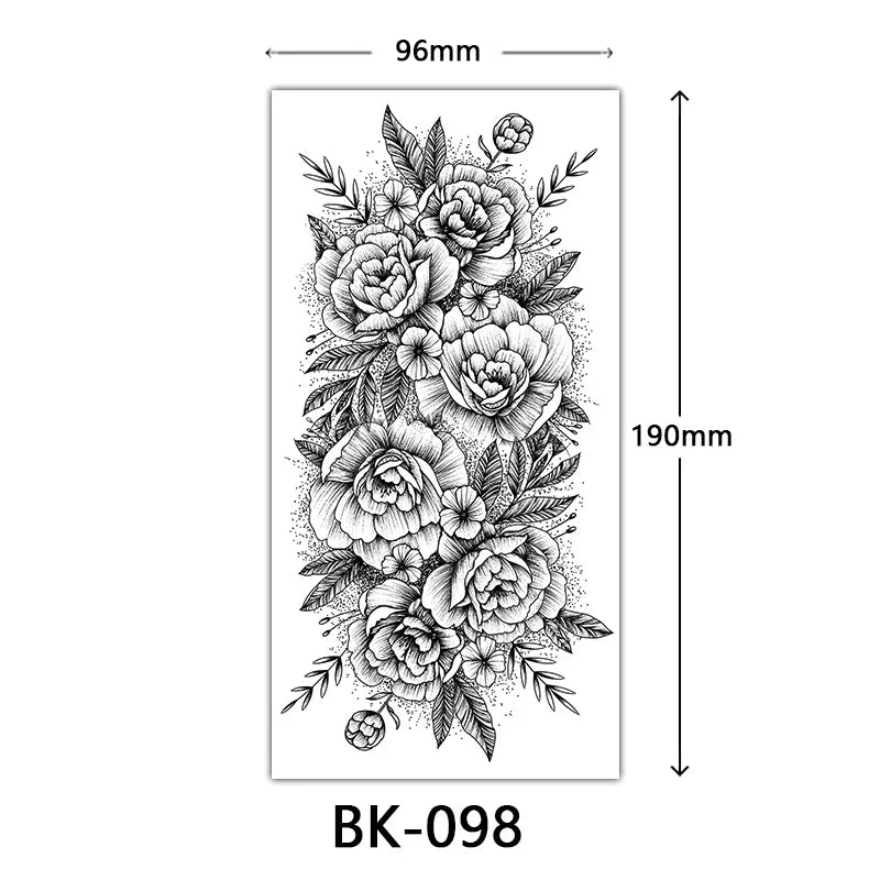Black Large Flower False Tattoo Sticker For Women Rose Peony Temporary DIY Water Transfer Tattoos Girls Hand Back Body Art