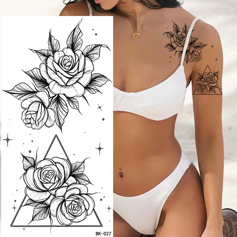 Temporary Rose Flower Skin Tattoo Stickers Removable Blossom Flase Tattoos for Apart Arm and Shoulder Neck Back Flower Tattoos