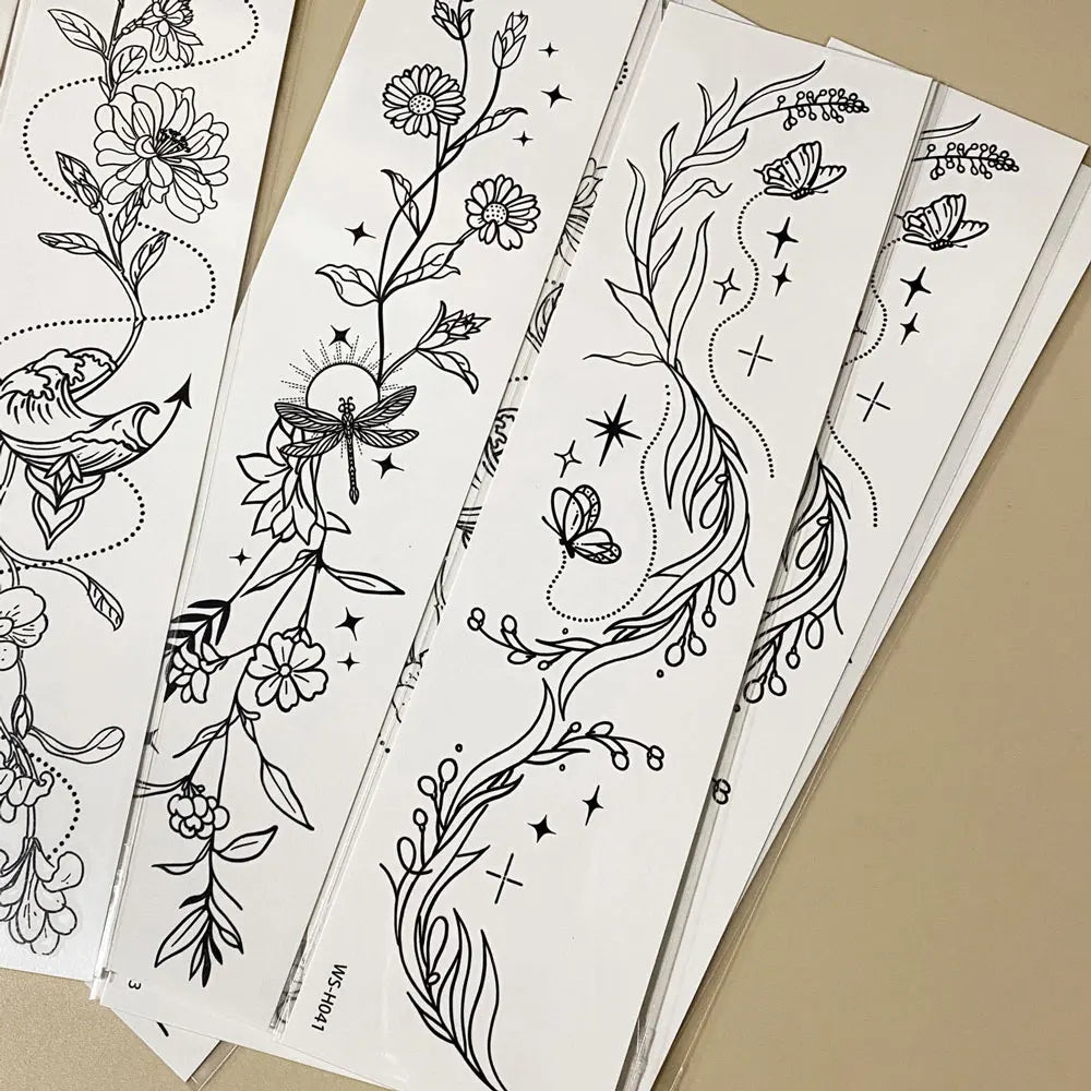 10pcs Black Flower Temporary Tattoos for Women Butterfly Fake Tattoos for Hand Arm Back Body Decor Long Lasting Tattoo Stickers