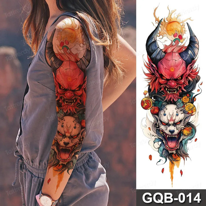 Rose Peony Flower Temporary Tattoo Full Arm Sleeve Leg Thigh Waist Women Body Art Waterproof Tattoo Stickers Large Size 48*17Cm