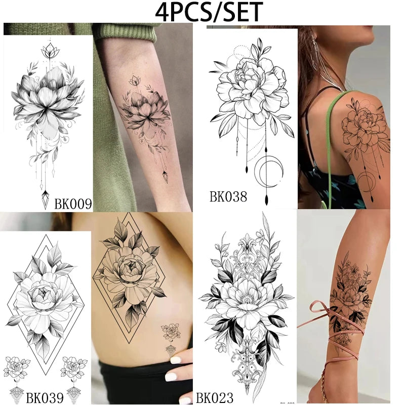 Temporary Rose Flower Skin Tattoo Stickers Removable Blossom Flase Tattoos for Apart Arm and Shoulder Neck Back Flower Tattoos
