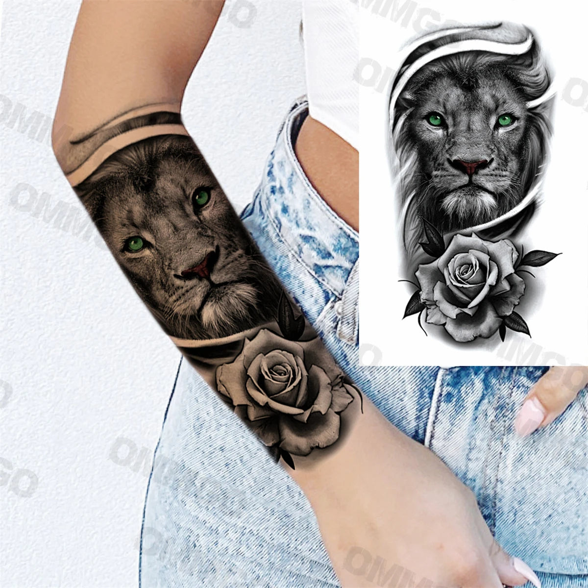 3D Black Mandala Moon Pendant Temporary Tattoos For Women Adult Girl Lotus Rose Flower Fake Tattoo Back Arm Chest Washable Tatoo