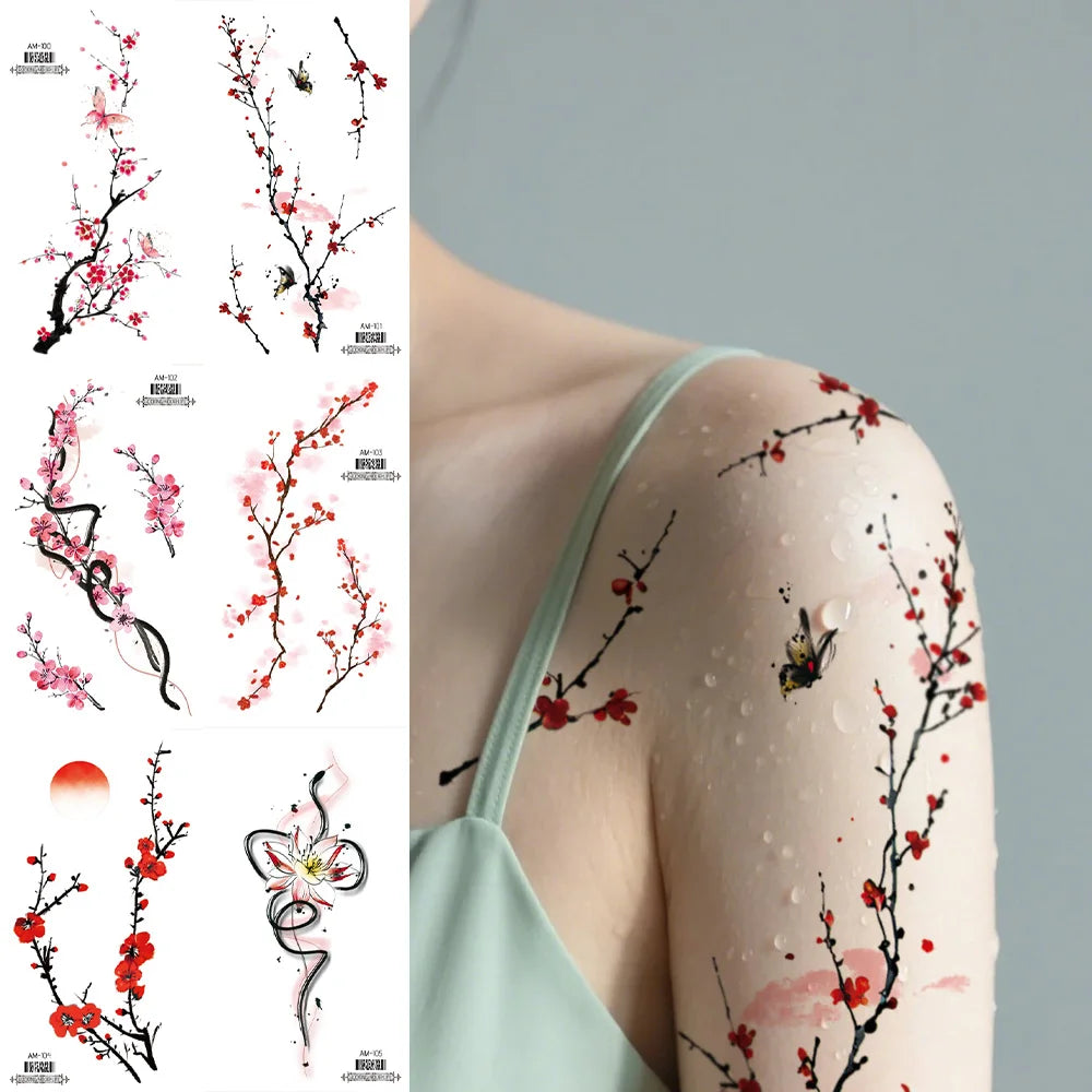 6Sheets  Latest Realistic Colorful Temporary Tattoos Body Art Flower Shoulder Neck Hands Arm Temporary Tattoos for Women Girls