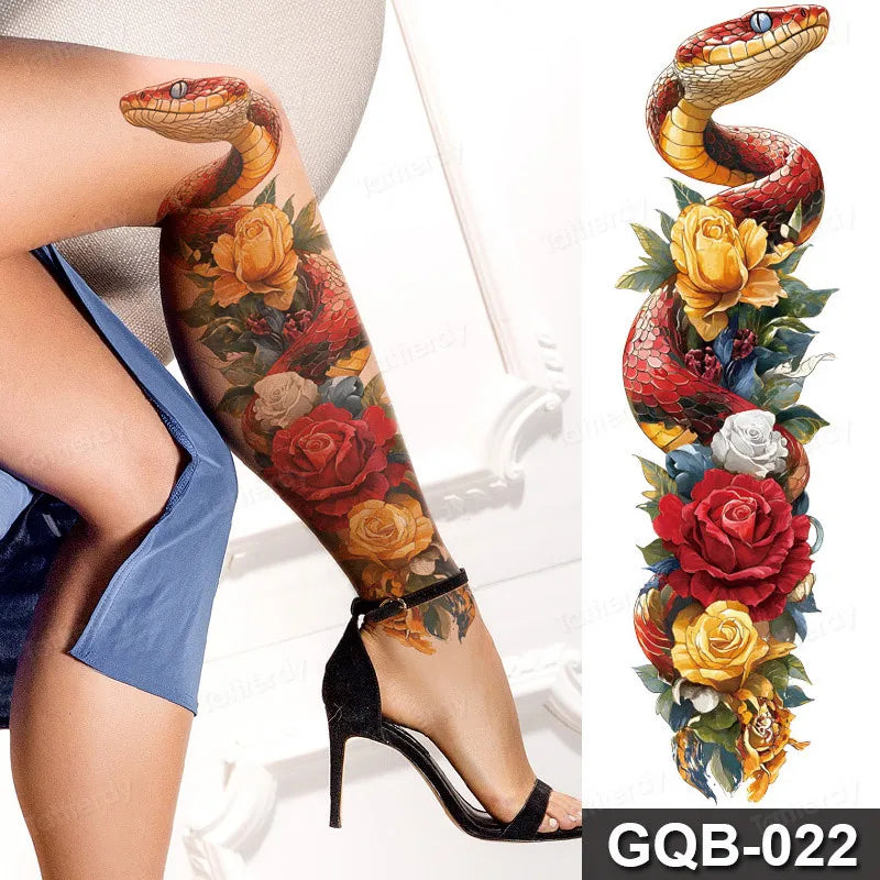 Rose Peony Flower Temporary Tattoo Full Arm Sleeve Leg Thigh Waist Women Body Art Waterproof Tattoo Stickers Large Size 48*17Cm