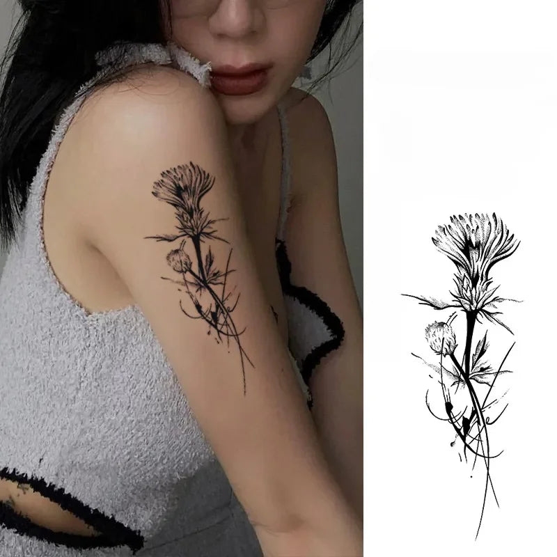 Herbal Juice Rose Flower Temporary Tattoos for Women Arm Sexy Punk Waterproof Tattoo Stickers Art Lasting Floral Fake Tattoo