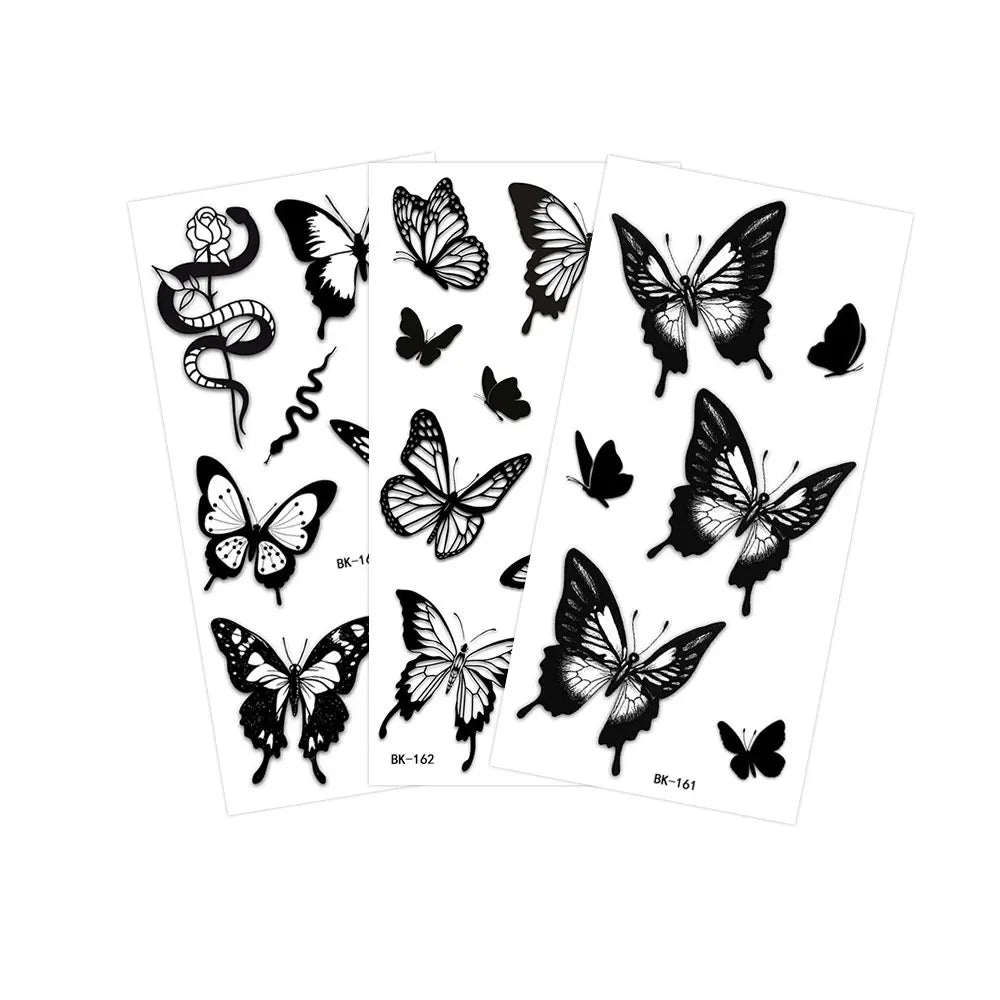 Black Butterfly Temporary Tattoos for Women Men Waterproof Snake Tattoo Stickers for Hand Arm Fake Tattoo Body Decor