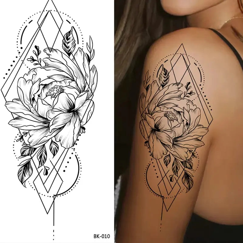 Temporary Rose Flower Skin Tattoo Stickers Removable Blossom Flase Tattoos for Apart Arm and Shoulder Neck Back Flower Tattoos