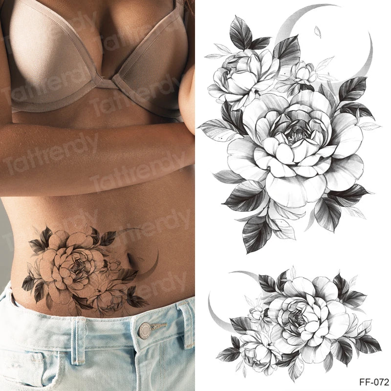 Temporary Tattoo Black Flower Tattoo Sleeves Water Transfer Tatoo Sticker Peony Rose Tattoos Body Art Sexy Tatoo Girl Arm Legs