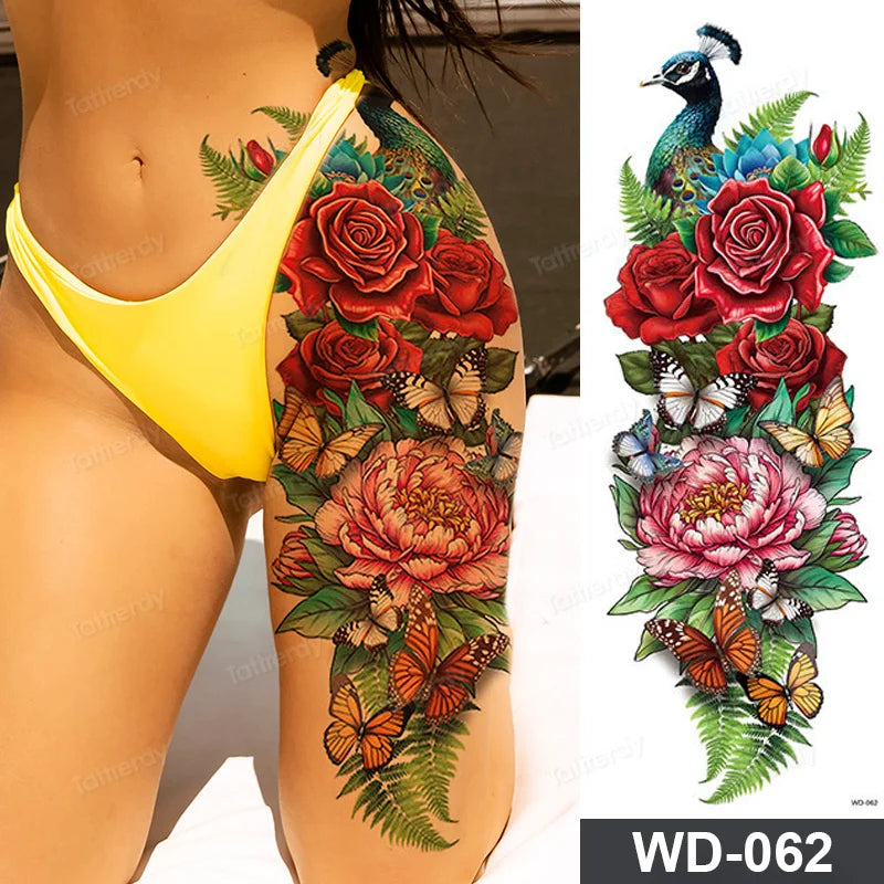 Large Arm Sleeve Tattoo Waterproof Temporary Tattoo Full Arm Body Art Stickers Women Adult Man Tattoo Wolf Lion Head Rose Flower