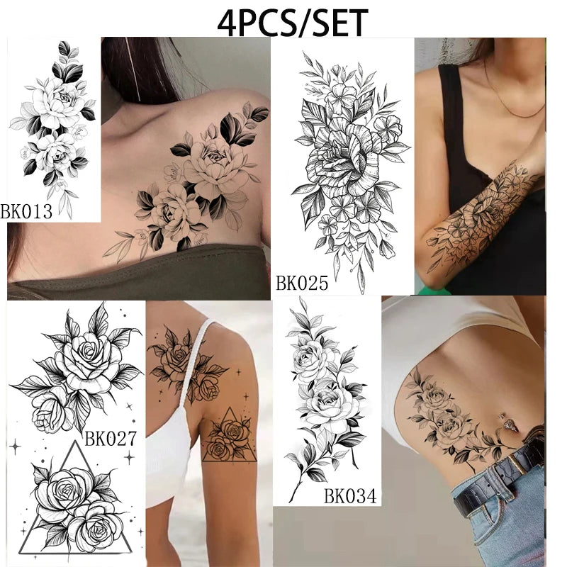 Temporary Rose Flower Skin Tattoo Stickers Removable Blossom Flase Tattoos for Apart Arm and Shoulder Neck Back Flower Tattoos