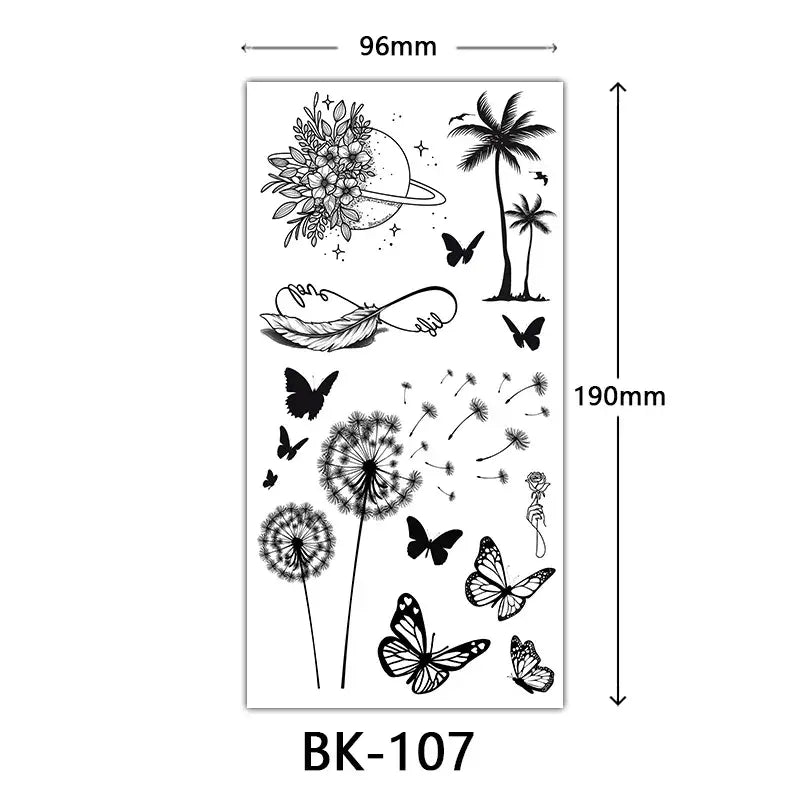 Black Large Flower False Tattoo Sticker For Women Rose Peony Temporary DIY Water Transfer Tattoos Girls Hand Back Body Art