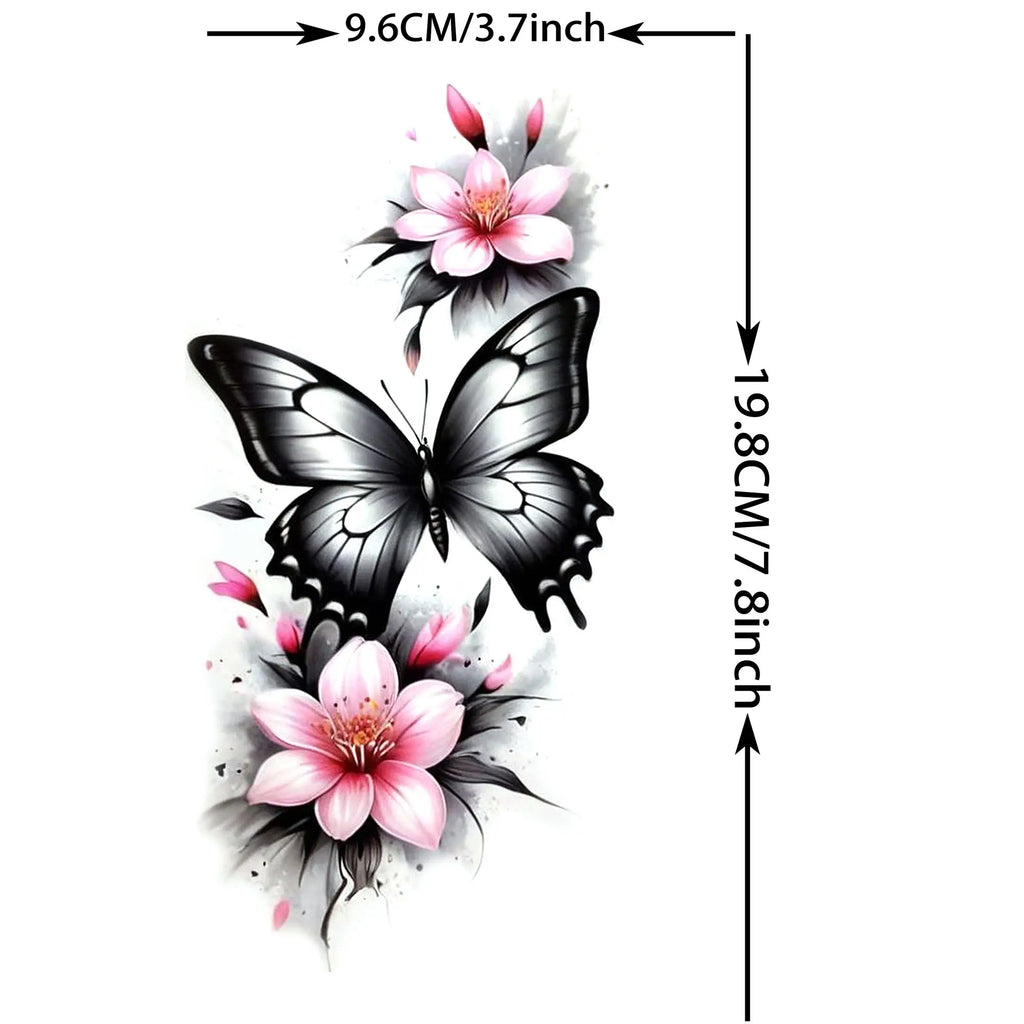 1 Sheet Waterproof Beautiful Butterfly Flowers Temporary Tattoos For Women Girls Tatoos Realistic Fake Tattoos Body Art Stickers