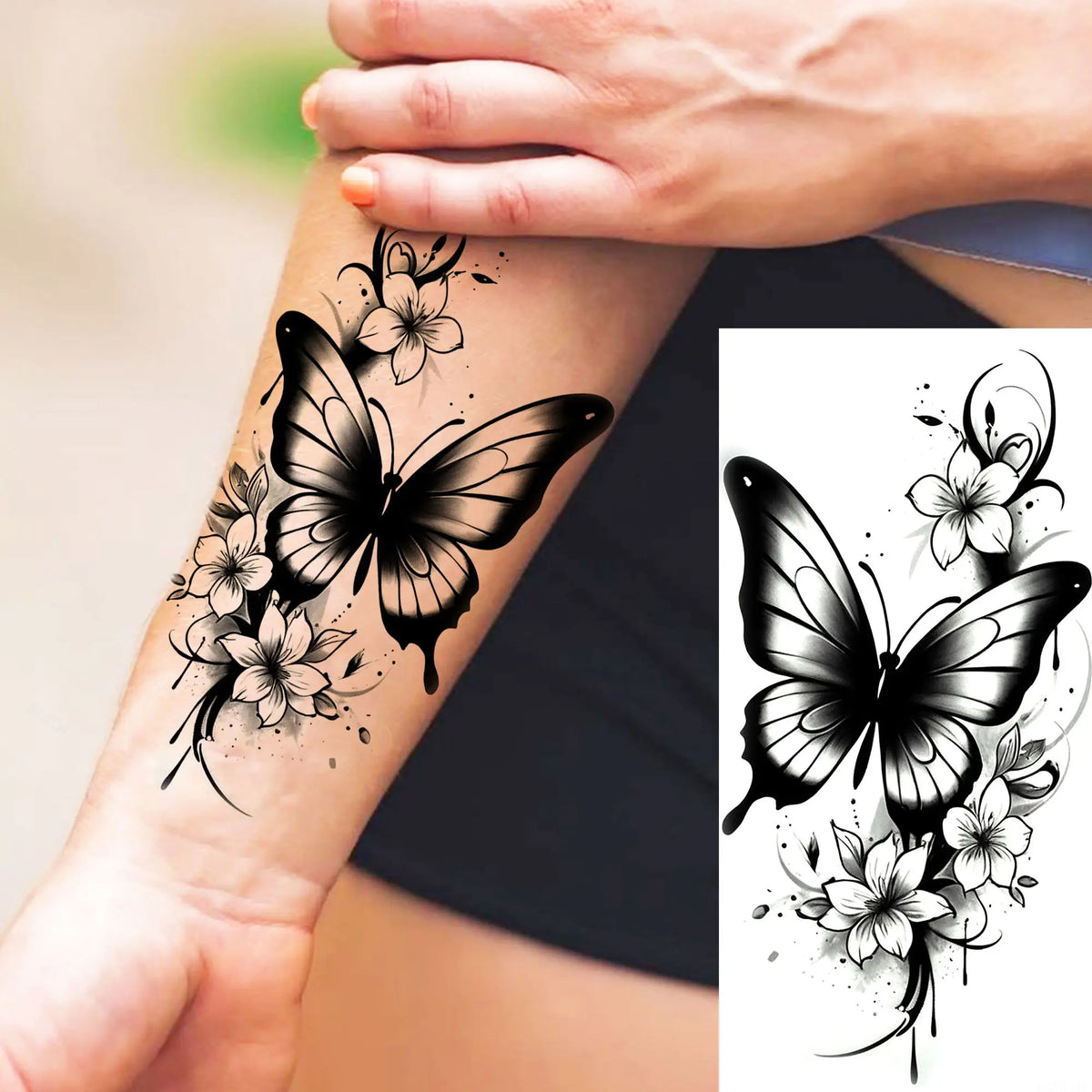 1 Sheet Waterproof Beautiful Butterfly Flowers Temporary Tattoos For Women Girls Tatoos Realistic Fake Tattoos Body Art Stickers